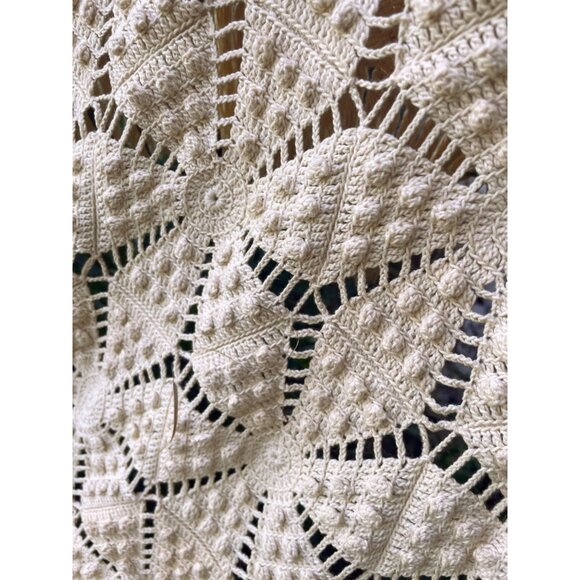 Antique 1930s Thread Cotton Crochet BedSpread star Pattern Fringe 98 x 81" - Picture 15 of 16